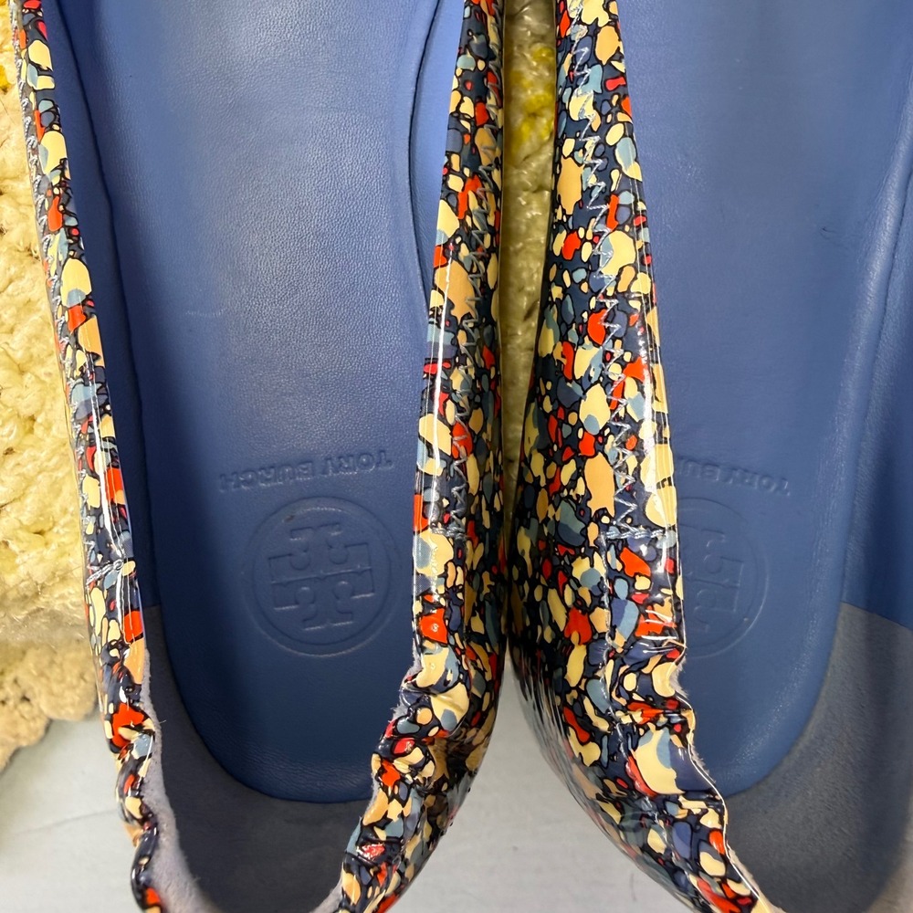 Tory Burch Minnie Travel Ballet Flats Blue Multi Confetti Mosaic Patent Leather - Picture 6 of 16